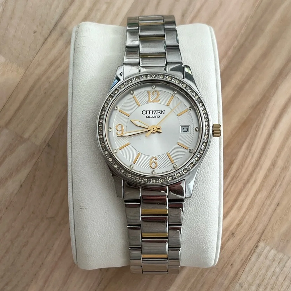 Citizen Watch Swarovski Crystals Stainless Two-Tone Bracelet Date New Crystal